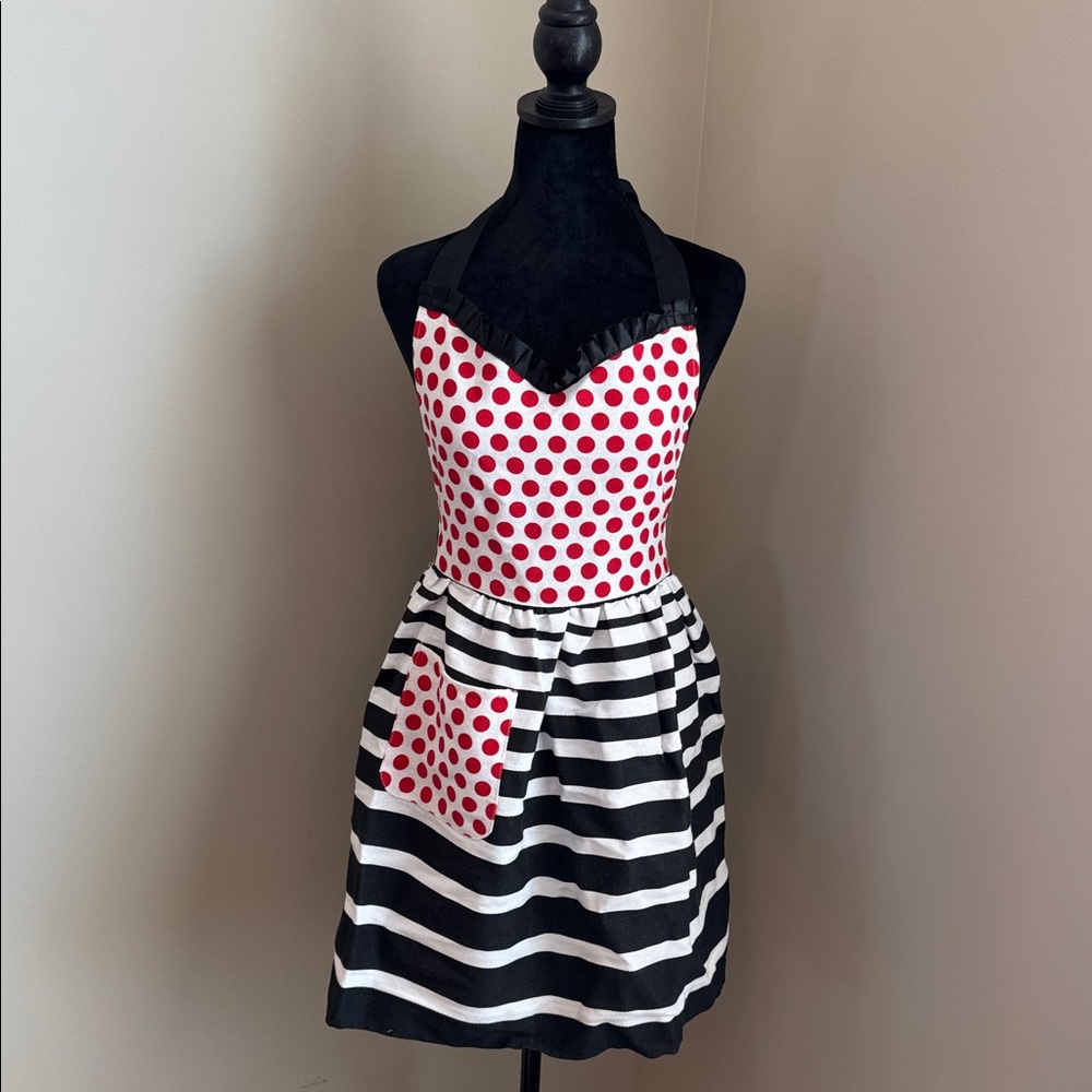 Black & White Striped/Red & White polka dot Kitchen Apron ❤️